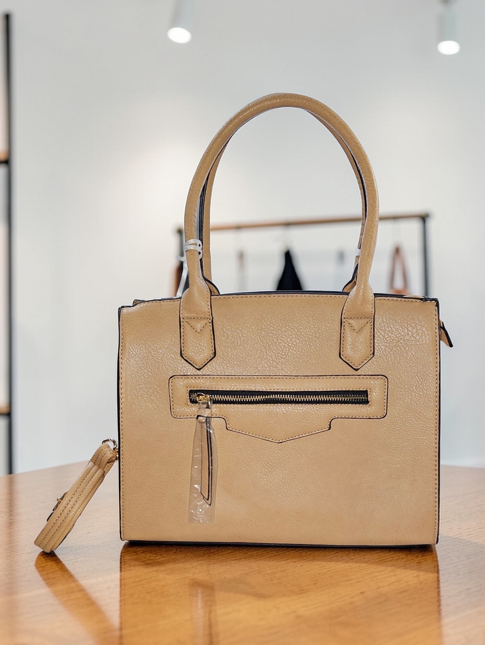 NWT La Terre 3-Piece Vegan Leather Bag Set Camel Tan Satchel Crossbody Wristlet - Picture 5 of 12